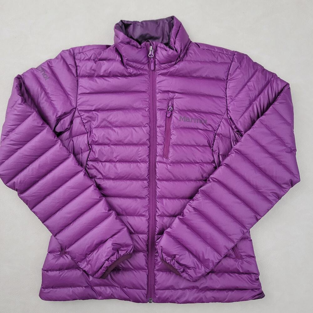 Marmot Womens Quasar Lightweight Down Puffer Jacket Small Purple Grape Excellent - Picture 12 of 12